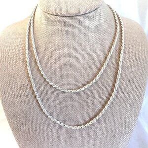 Sterling Silver 925 Italian Rope Chain Bright Finish 1.6mm 24" Long Lobster Claw